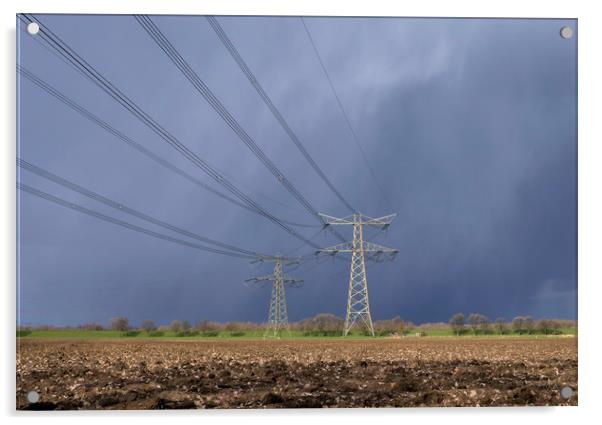 Power pylon in bad weather Acrylic by John Stuij