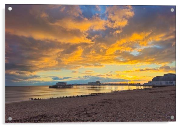 Sunset at Worthing Pier Acrylic by Carolyn Brown-Felpts