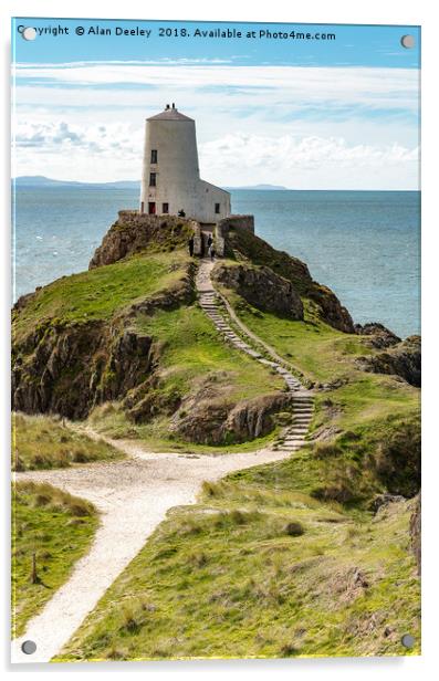 Llanddwyn lighthouse  Acrylic by Alan Deeley