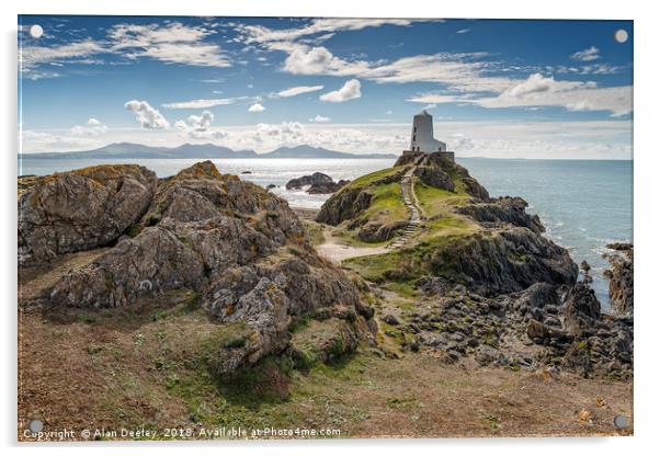 Llanddwyn lighthouse  Acrylic by Alan Deeley