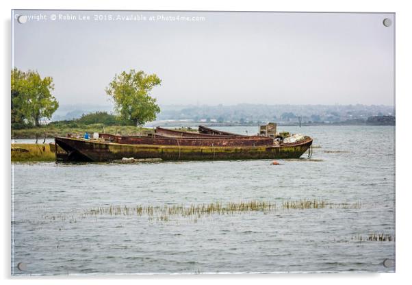 Boat Wrecks on the River Medway Acrylic by Robin Lee