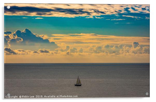 A lone sailing boat at sunrise  Acrylic by Robin Lee