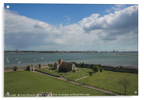 Portchester Castle Acrylic by Eduardo Vieira