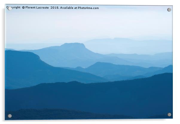 Blue layers of mountain ridges in the french alps Acrylic by Florent Lacroute