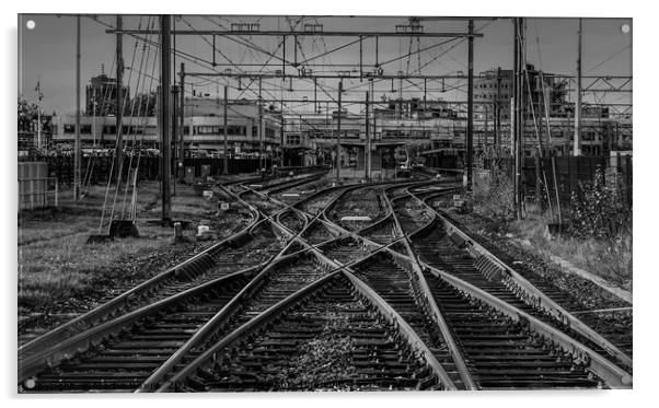 Abstract Black and White of a railway junction Acrylic by Martin Bowra