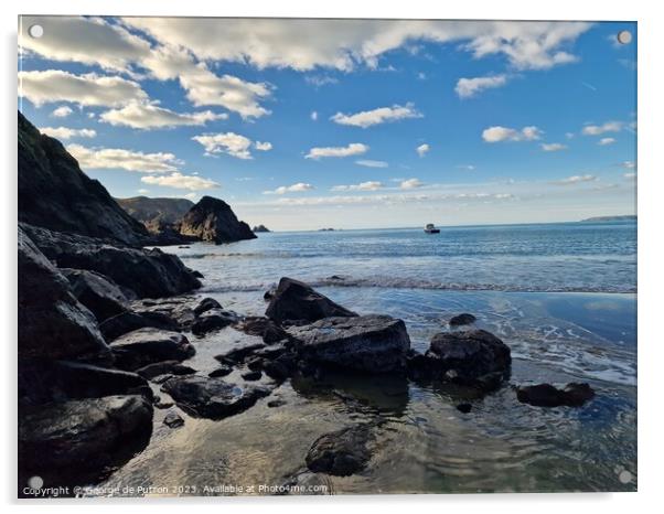 Blue sky  beach Acrylic by George de Putron