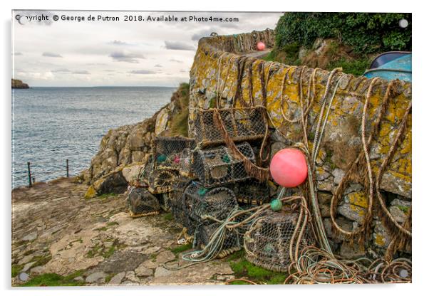 Lobster Pots at Saints Bay, Guernsey Acrylic by George de Putron