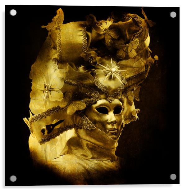 Venice carnival, baroque golden Venetian mask with Acrylic by Luisa Vallon Fumi