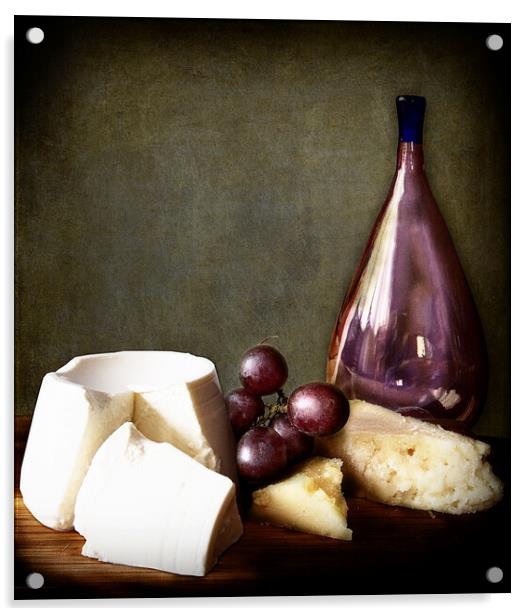 chiaroscuro still life: grapes and cheese Acrylic by Luisa Vallon Fumi