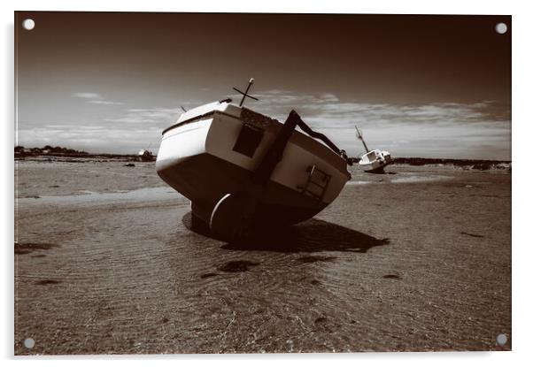 sepia boat on sand Acrylic by youri Mahieu
