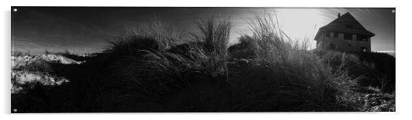 dune with beachhouse in Black and White Acrylic by youri Mahieu