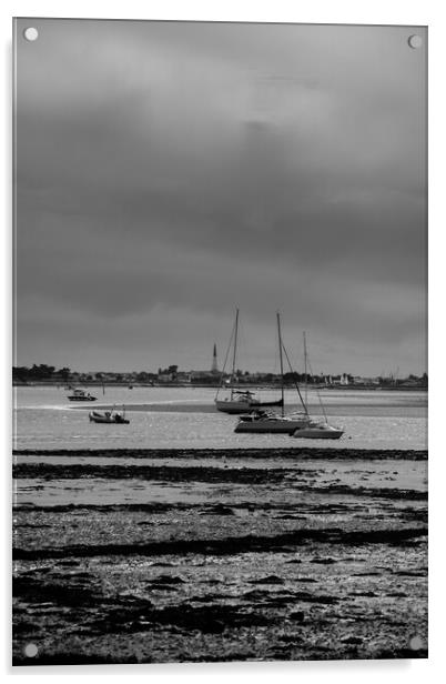 pleasure boats at lowtide in black and white Acrylic by youri Mahieu