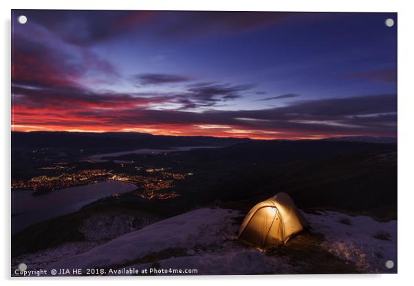 camping on Roys Peak Acrylic by JIA HE