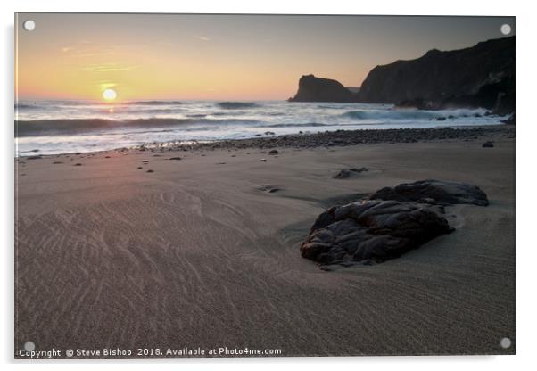 Pentreath Beach Sunset - Cornwall. Acrylic by Steve Bishop