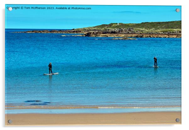 Paddleboarding at Hopeman Acrylic by Tom McPherson