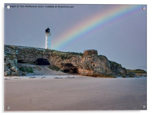 Rainbow over Covesea Caves Acrylic by Tom McPherson