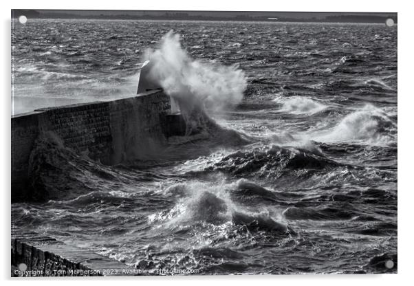 Sea Storm at Burghead Pier Acrylic by Tom McPherson