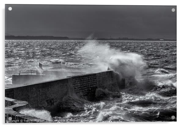Burghead Pier in Storm Acrylic by Tom McPherson