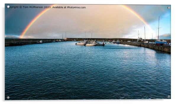 Rainbow over Hopeman Harbour Acrylic by Tom McPherson