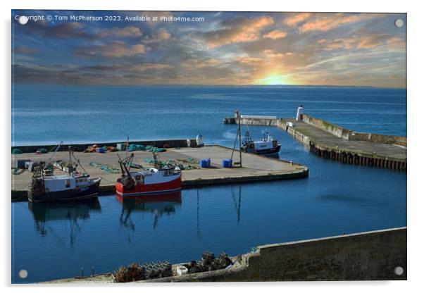 Burghead Harbour Entrance and Pier Acrylic by Tom McPherson