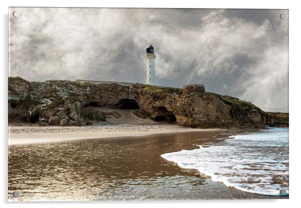 Lossiemouth lighthouse and Covesea caves Acrylic by Tom McPherson