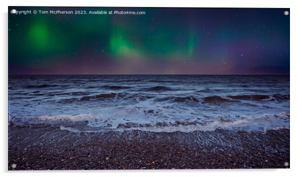Aurora Borealis glowing over Findhorn Beach Acrylic by Tom McPherson