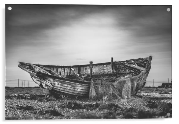 The Lone Fishing boat at Dungeness Acrylic by Kia lydia