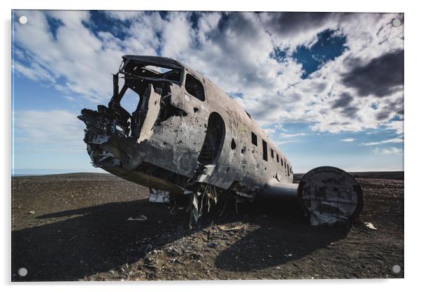 Airplane DC-3 wreckage in Iceland beach Acrylic by Dalius Baranauskas