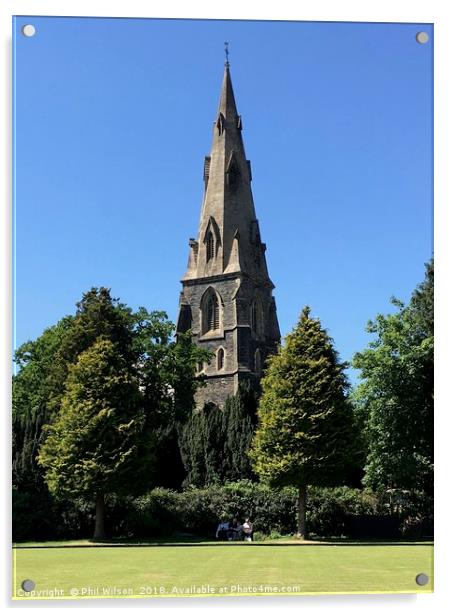 St Mary's Church Ambleside. Acrylic by Phil Wilson