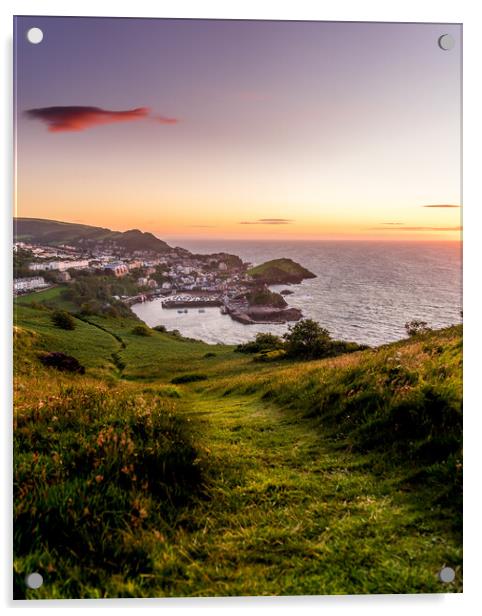 Coastal Hike at Golden Hour, Devon Acrylic by Steven Fleck