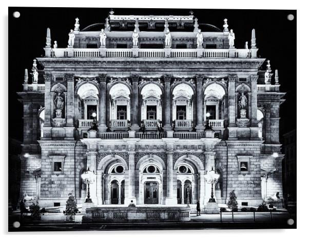 Budapest Opera House by Night. Acrylic by David Jeffery