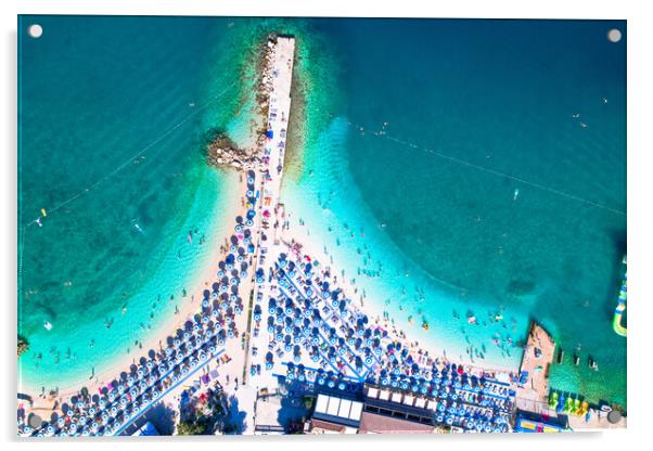 Aerial view of Poli Mora turquoise sand beach in Selce Acrylic by Dalibor Brlek