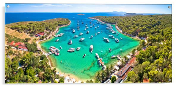 Aerial panoramic view of Palmizana, summer leisure sailing cove  Acrylic by Dalibor Brlek