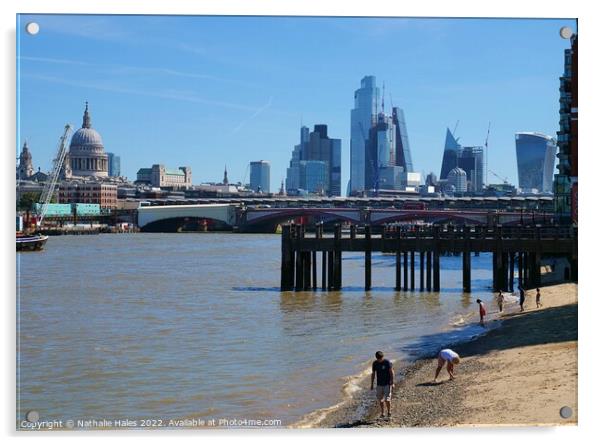 Thames Beach and London Skyline Acrylic by Nathalie Hales