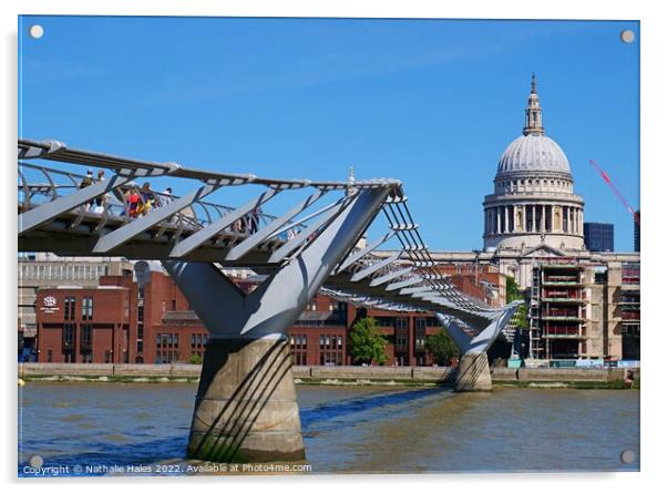 Millennium Bridge and St Paul's Cathedral London Acrylic by Nathalie Hales