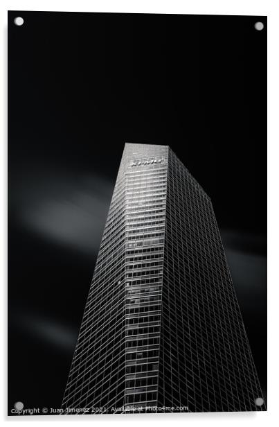 Skyscraper against black sky in Madrid Acrylic by Juan Jimenez