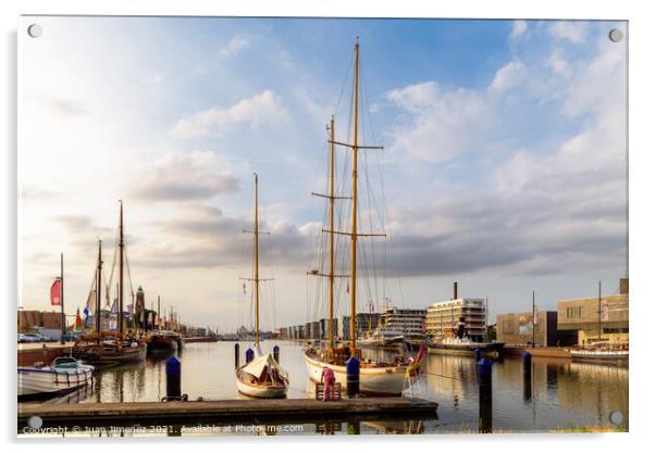 Scenic view of the port of Bremerhaven at sunset Acrylic by Juan Jimenez