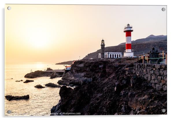 Sunset on the volcanic coast at Fuencaliente Lighthouse in La Palma Acrylic by Juan Jimenez