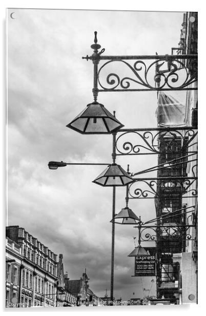 Grey smoggy morning in old London Town, Art Deco street light  Acrylic by Holly Burgess