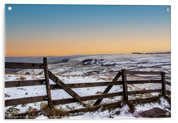 Mam Tor snowy evening with a sunset Acrylic by Holly Burgess