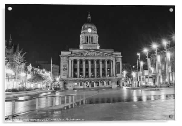Nottingham's Town Hall: A Nighttime Noir Acrylic by Holly Burgess