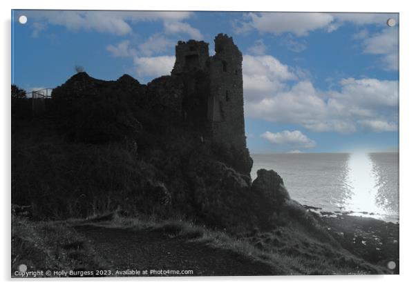 Dunure Castle's Historic Silhouette Against Azure  Acrylic by Holly Burgess