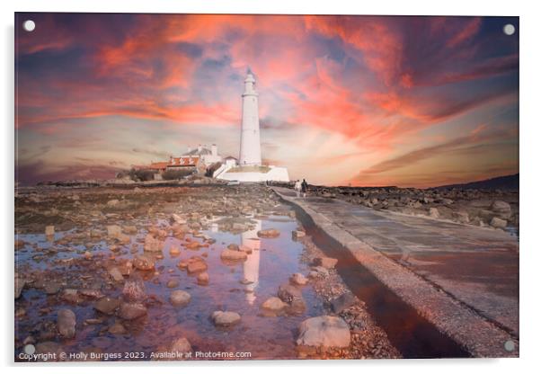 'Illuminated Solitude: St Mary's Lighthouse at Dus Acrylic by Holly Burgess