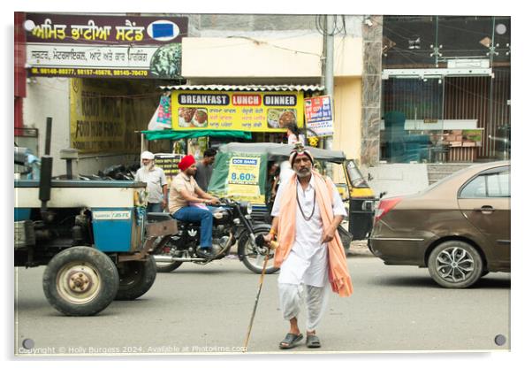Street walk in Amritsar  Acrylic by Holly Burgess