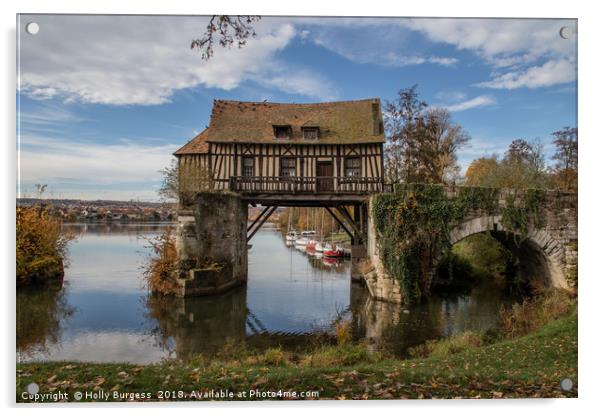 Antique Seine-Spanning Mill, Vernon, France Acrylic by Holly Burgess