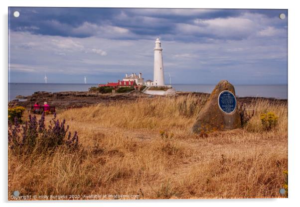 St Marys Lighthouse, on a tiny island of St Marys,  Acrylic by Holly Burgess