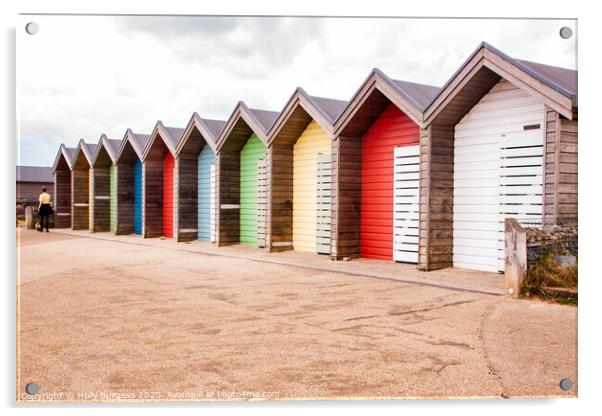 Vibrant Beach Huts, Blyth Northumberland Acrylic by Holly Burgess