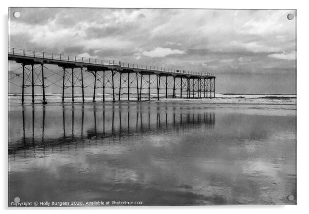 Saltburn by the Sea Black and White  Acrylic by Holly Burgess
