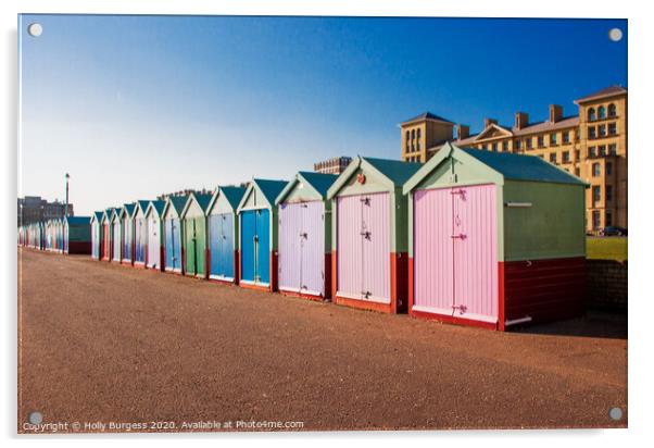 Vibrant Retreat: Brighton Beach Huts Acrylic by Holly Burgess