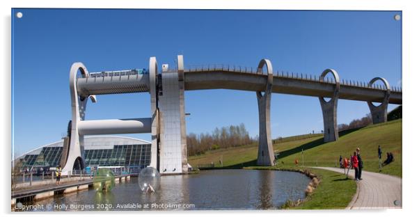 Falkirk wheel, Scotland, fort and Clyde Canal with the grand union  Acrylic by Holly Burgess